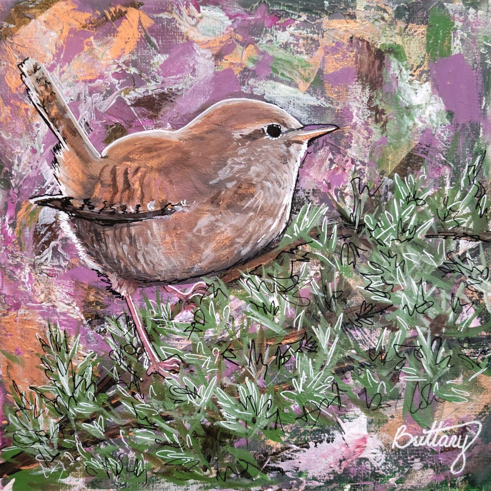 Carolina Wren Original Acrylic Painting, songbird art, bird art, Wren factory art, Wren painting, bird home decor, bird painting, realism bird art