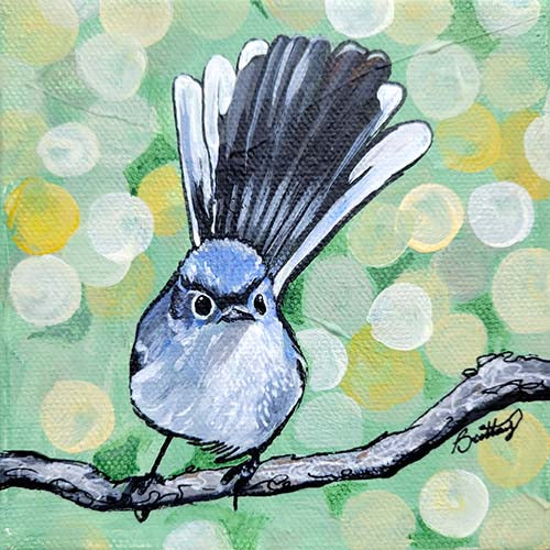 Little Grumps: Blue-Grey Gnatcatcher, Original Acrylic Painting